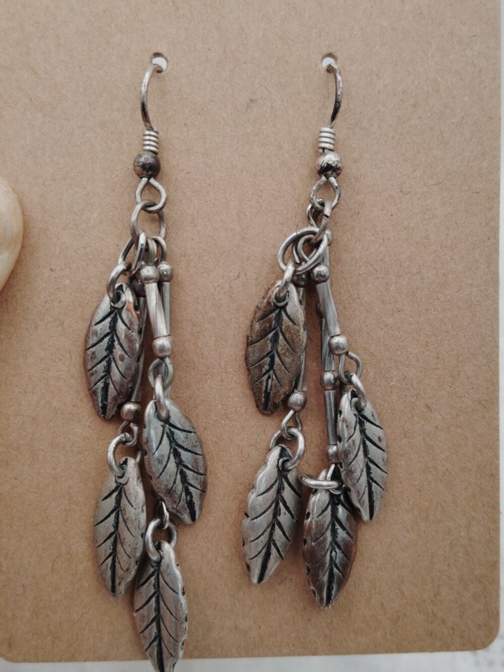 Sterling Hook Leaf Dangle Earrings – 2.75” Silver‑Tone Cascading Design